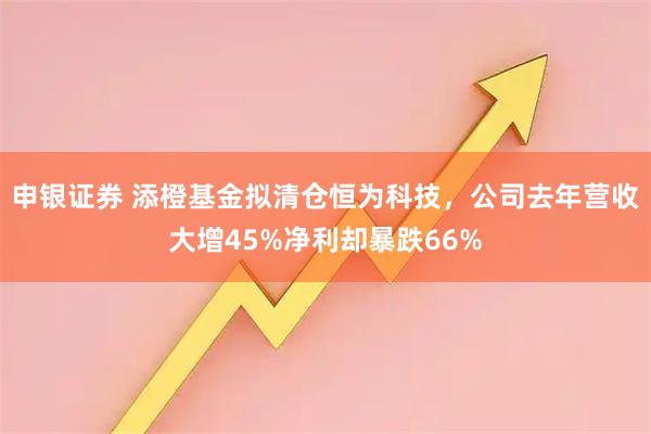 申银证券 添橙基金拟清仓恒为科技，公司去年营收大增45%净利却暴跌66%